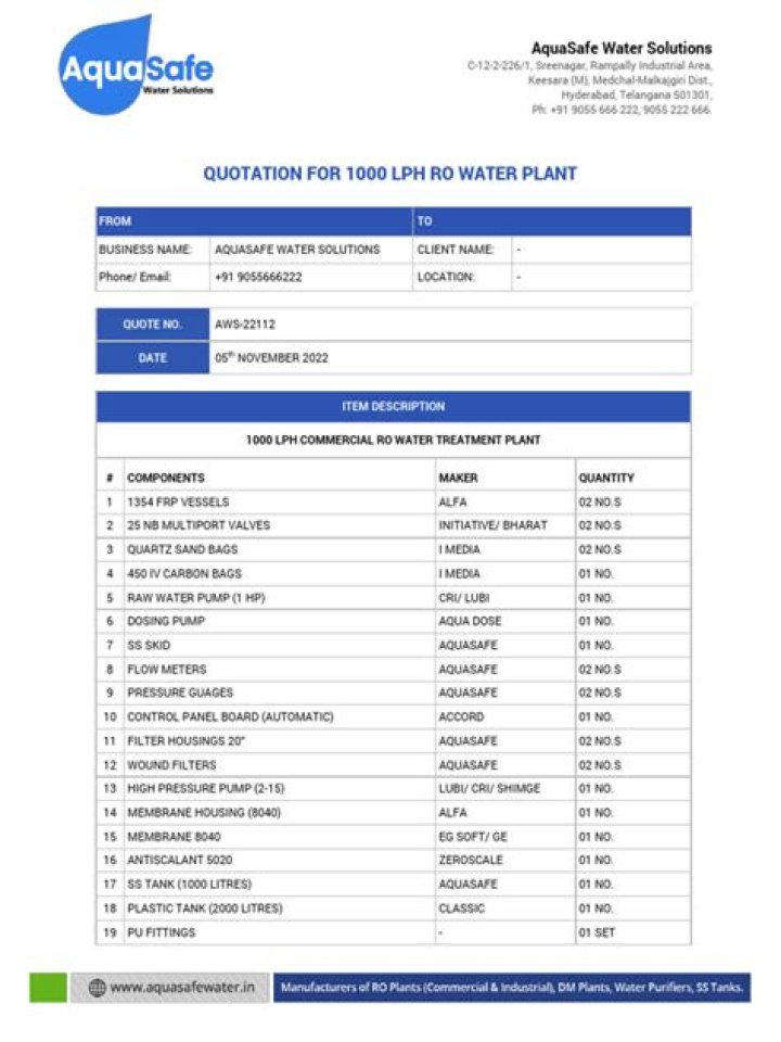 (DOC) QUOTATION OF 1000 LPH PLANT Deepanshu Goel Academia.edu