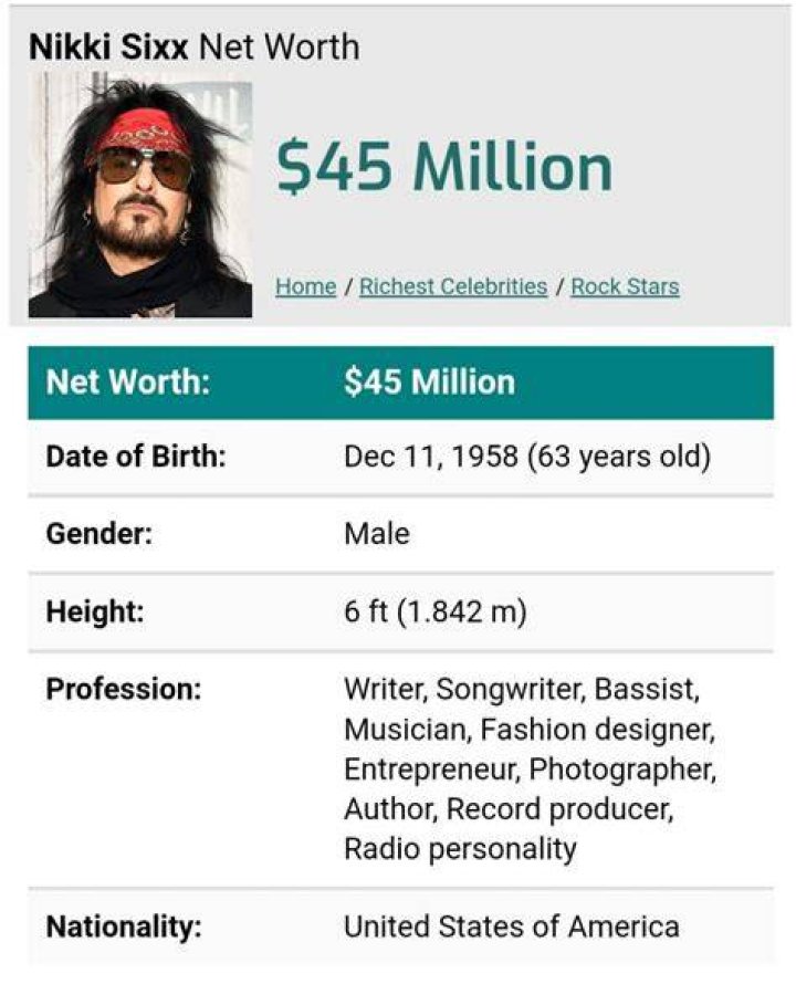 Nikki Sixx Net Worth 2023 Salary, Career, Assets, Bio