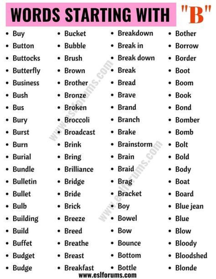 words starting with b in english